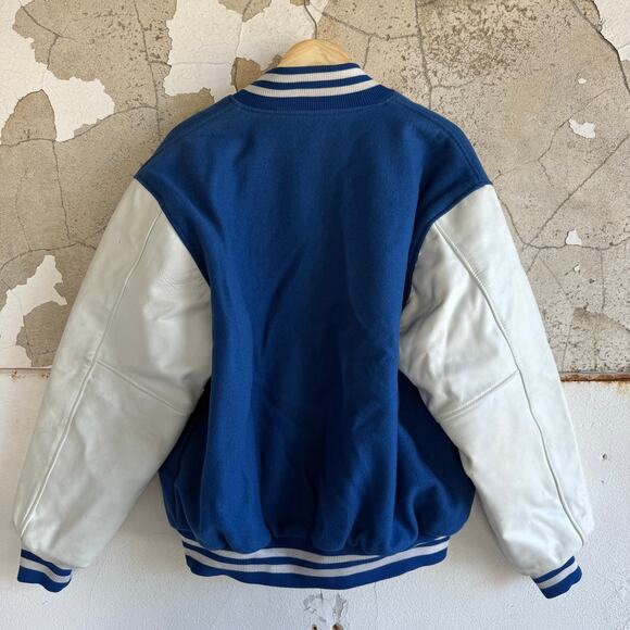 Vintage Varsity Jacket Mens XL Wool Leather Letterman Blue White USA Made GAME - Picture 3 of 8